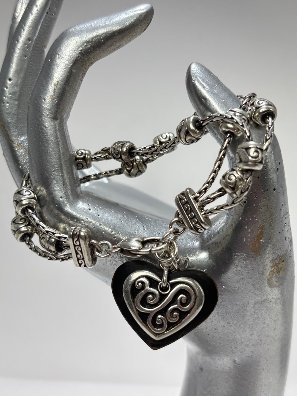 Brighton Bracelet 3-Strand Black Silvertone Heart Charm